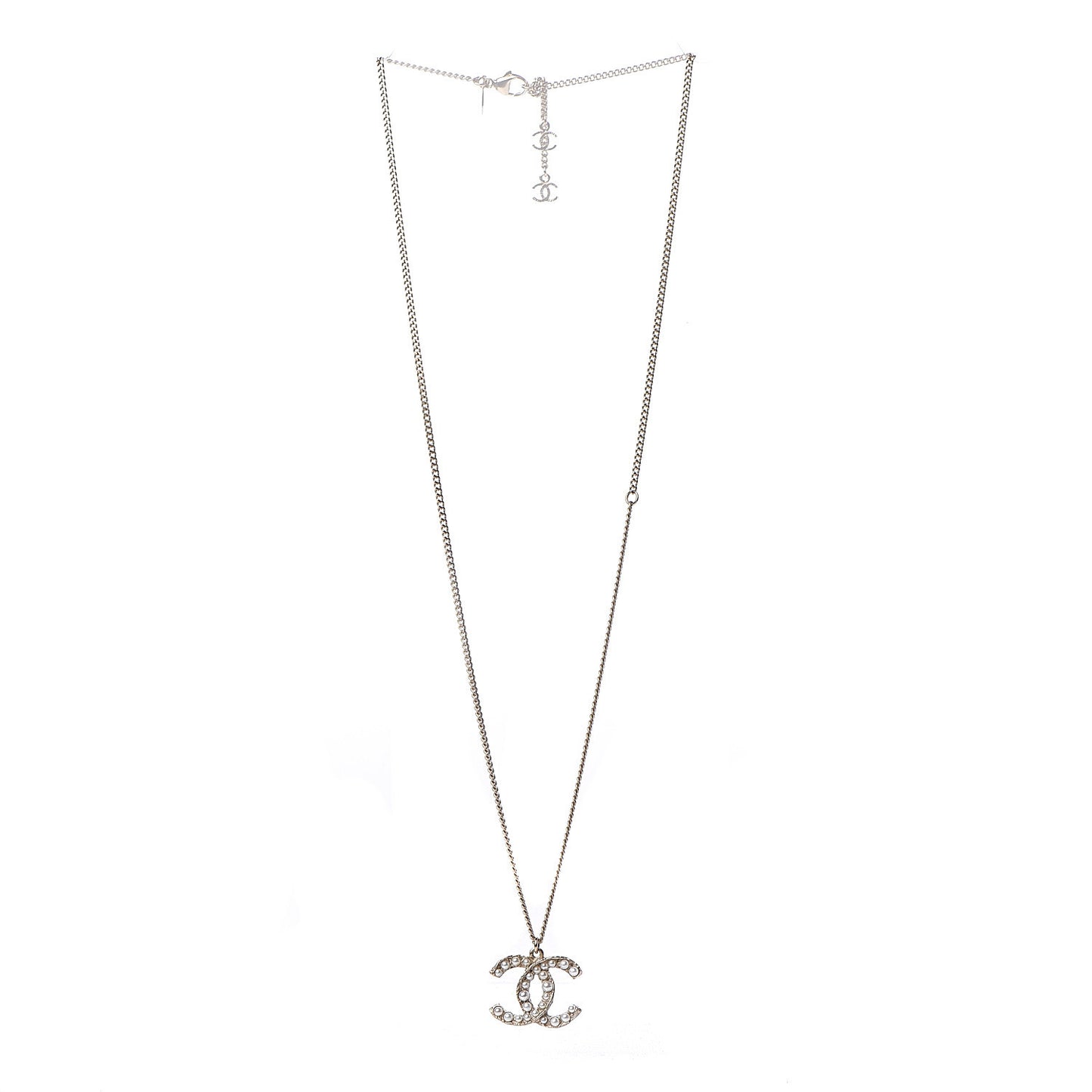 Pearl Crystal CC Pendant Necklace Gold