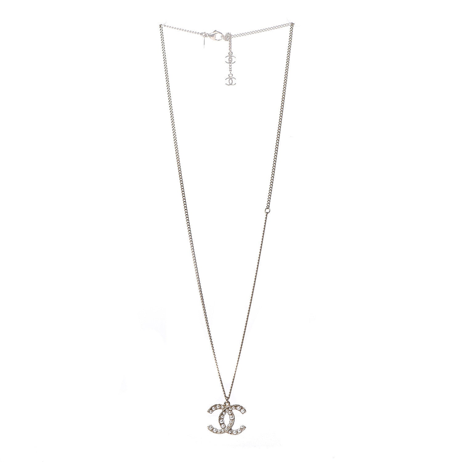 Chanel Pearl Crystal CC Pendant Necklace Gold 3 of 6