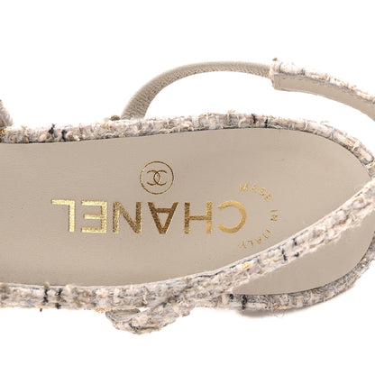 Chanel Wool Cotton Tweed Lambskin Cap Toe CC Slingback Pumps 39.5 Grey Black Gold 8 of 10