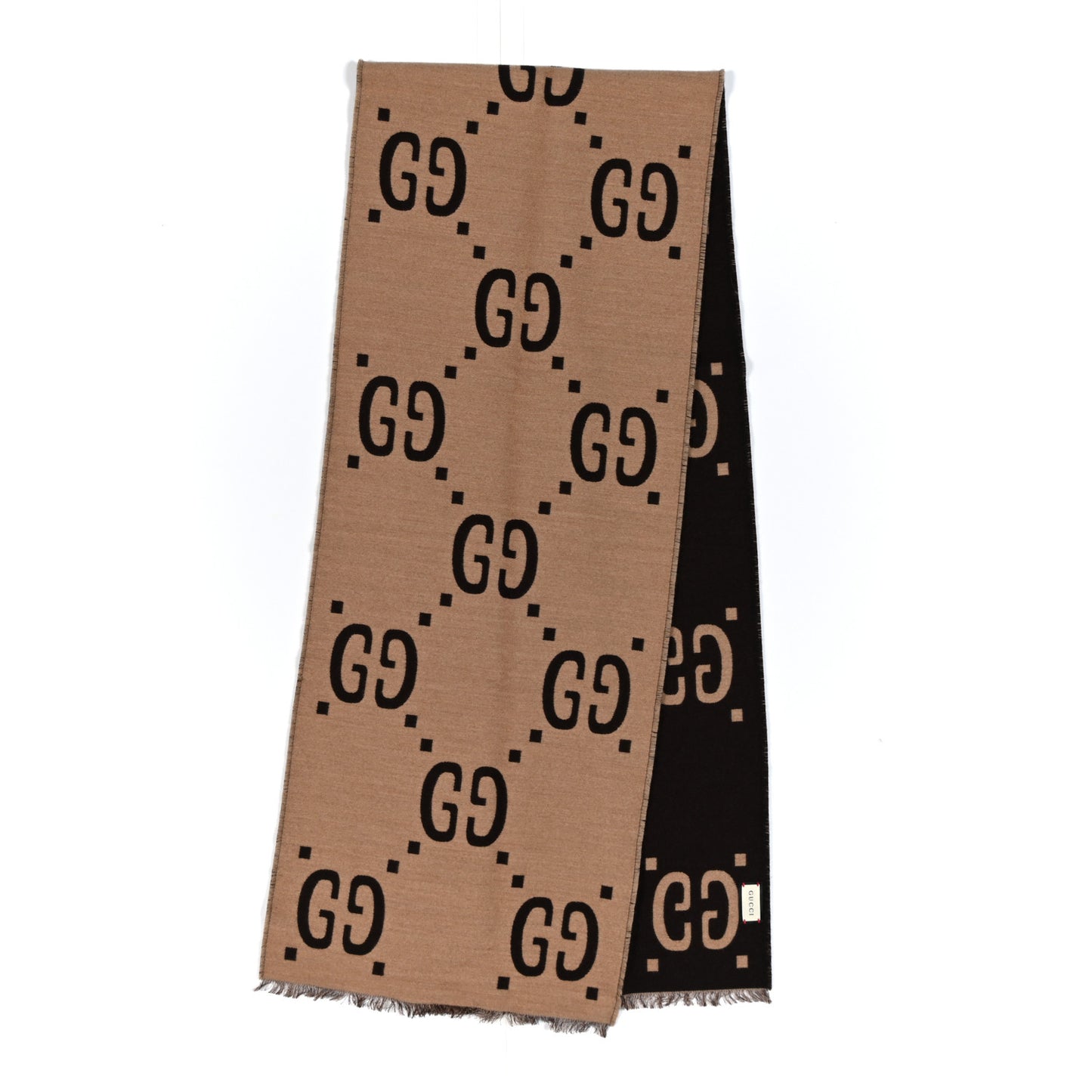 Wool Silk Monogram Jumbo GG Freedom Scarf Dark Brown Beige