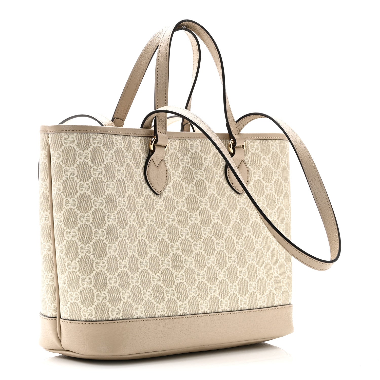 Gucci GG Supreme Monogram Textured Dollar Calfskin Small Ophidia Shoulder Tote Bag Beige Mystic White Oatmeal 2 of 10