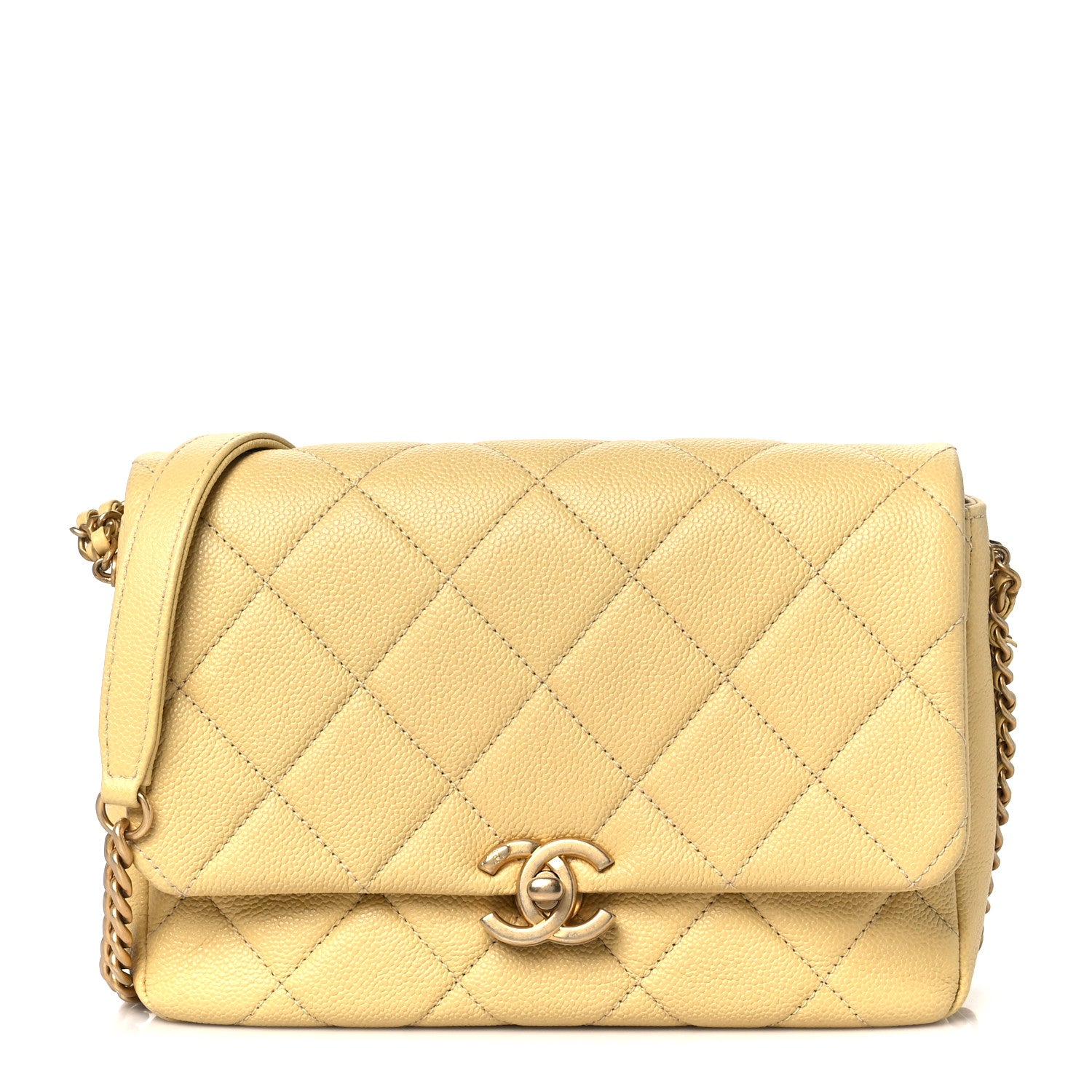 Chanel Shiny Caviar Quilted Small Chain Melody Flap Yellow 1 of 10