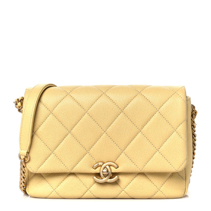 Chanel Shiny Caviar Quilted Small Chain Melody Flap Yellow 1 of 10