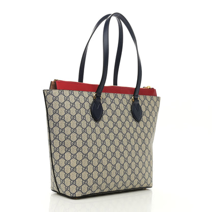 Gucci GG Supreme Monogram Medium Zippered Bucket Tote Beige Blue Hibiscus Red 4 of 13