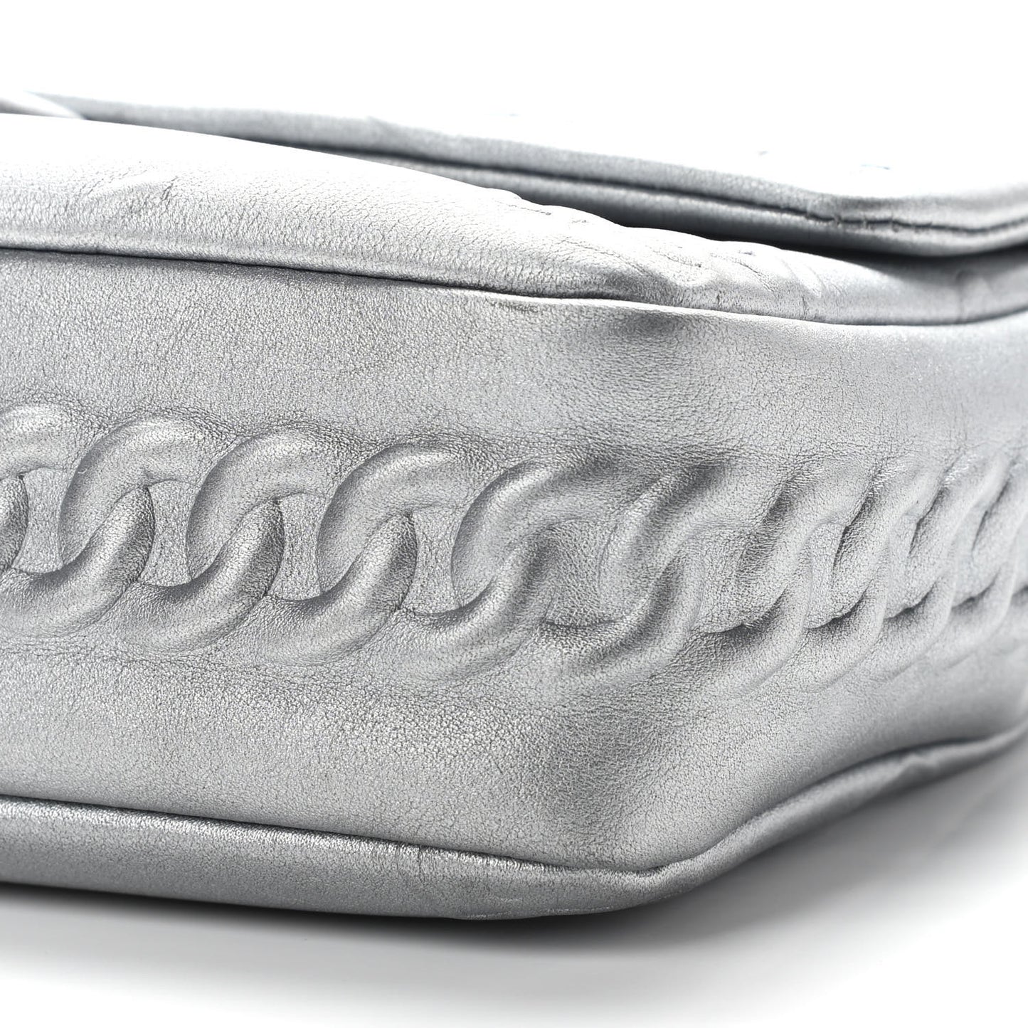 Metallic Lambskin Symbols Medium Single Flap Silver