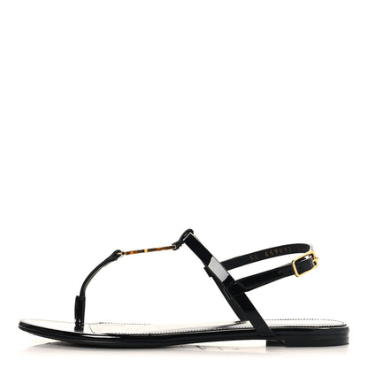Saint Laurent Patent Calfskin Cassandra Monogram Sandals 36 Black 1 of 10