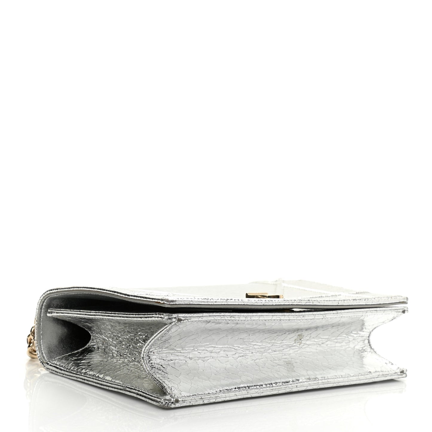 Metallic Ceramic Effect Deerskin Medium Diorama Flap Bag Silver