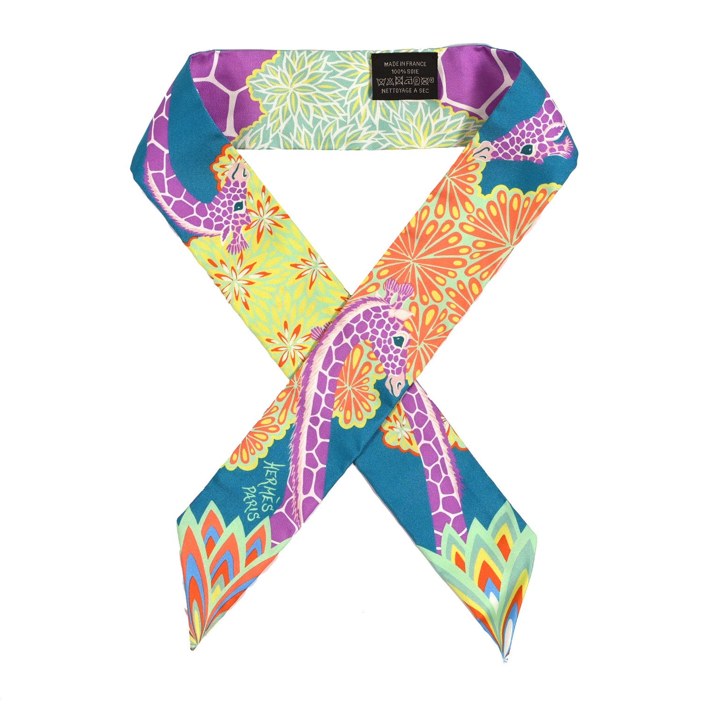 Silk The Three Graces Twilly Canard Mauve Jaune Fluo