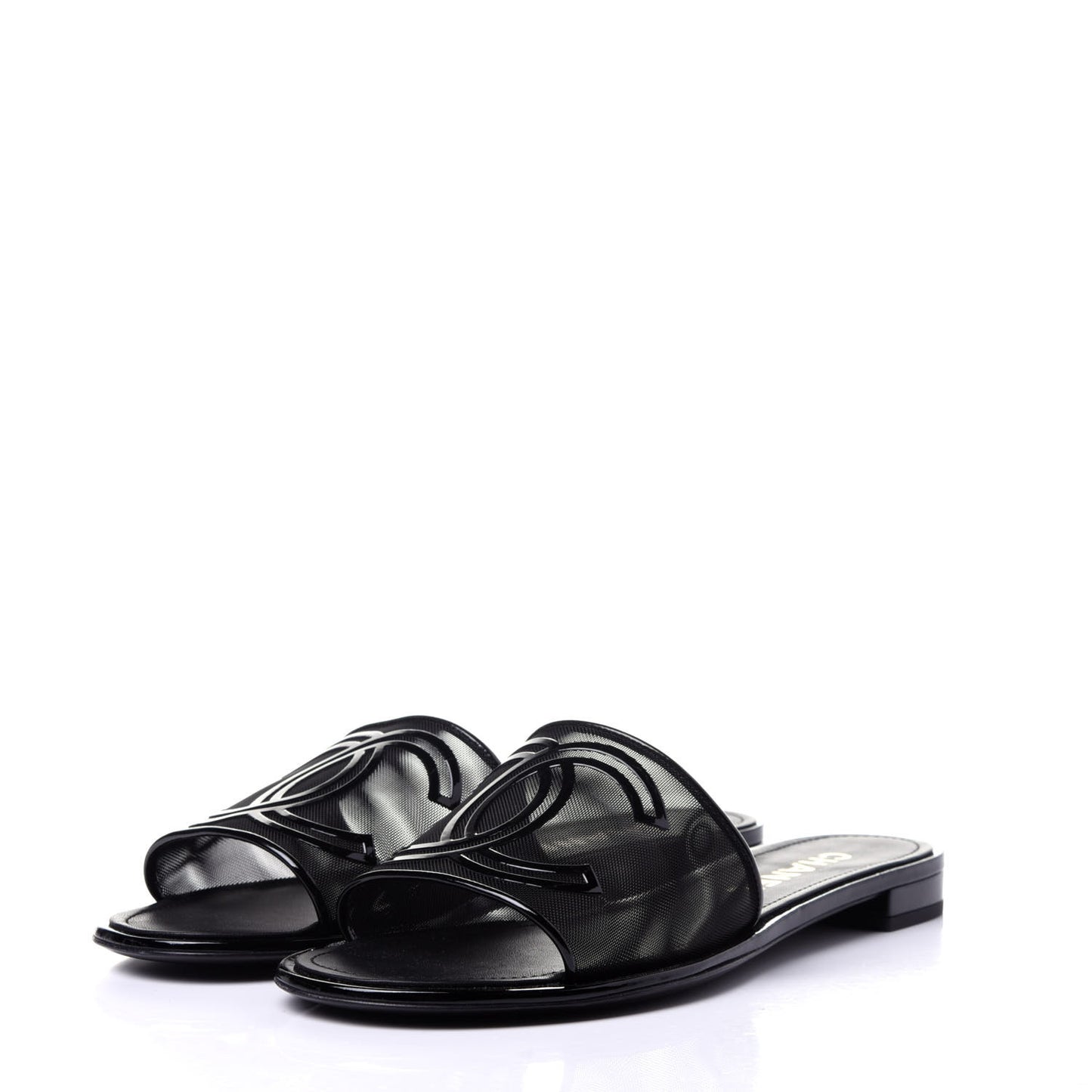 Mesh Patent Calfskin CC Mules 41 Black