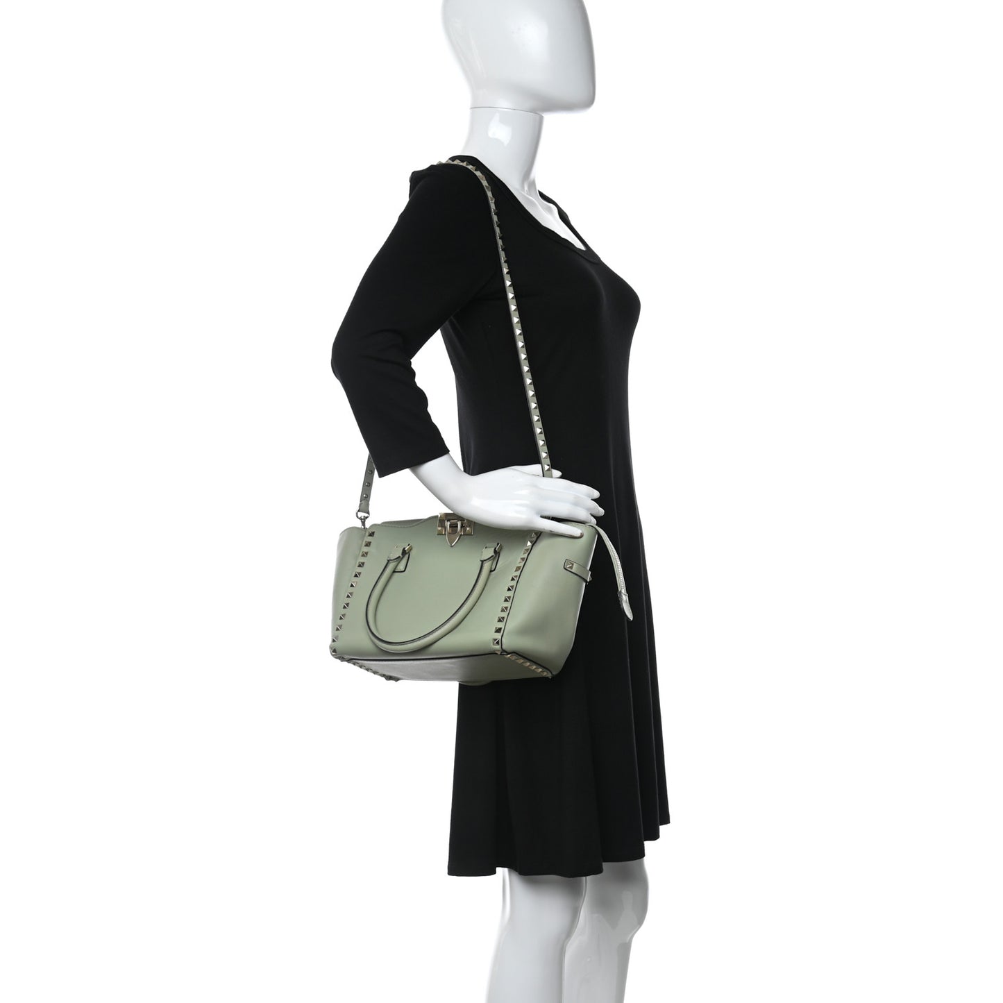 Vitello Small Rockstud Double Handle Tote Green Tea Sorbet