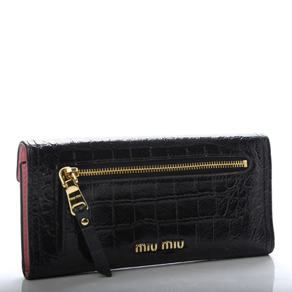Miu Miu Patent Crocodile Embossed Saint Cocco Lux Flap Wallet Black Petalo 3 of 7