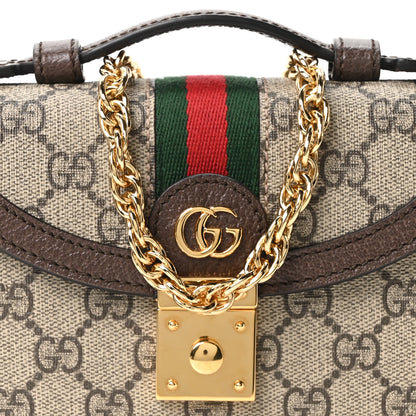 Gucci GG Supreme Monogram Textured Dollar Calfskin Web Mini Ophidia Padlock Top Handle Chain Shoulder Bag Beige Ebony New Acero 8 of 10