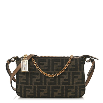 Fendi Fabric Jacquard Vitello Grace FF 1974 Baguette Pouch Tobacco Moro Sand 1 of 8
