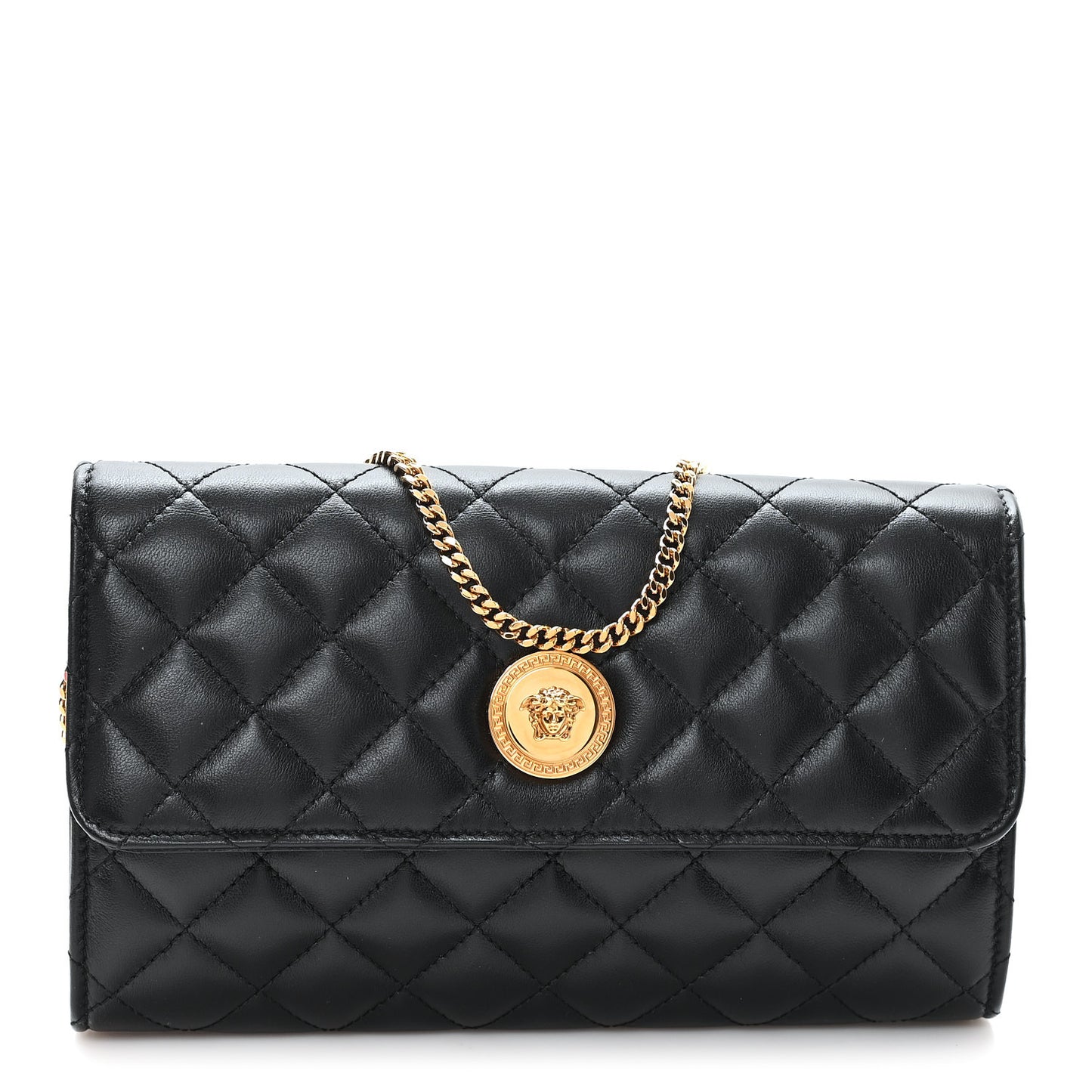 Lambskin Quilted Medusa Wallet On Chain Crossbody Black