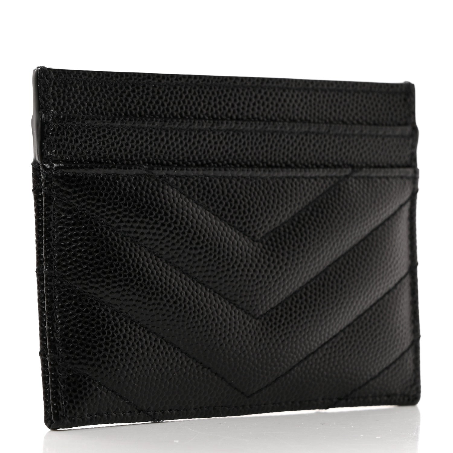 Saint Laurent Grain De Poudre Matelasse Chevron Monogram Credit Card Case Black 3 of 8