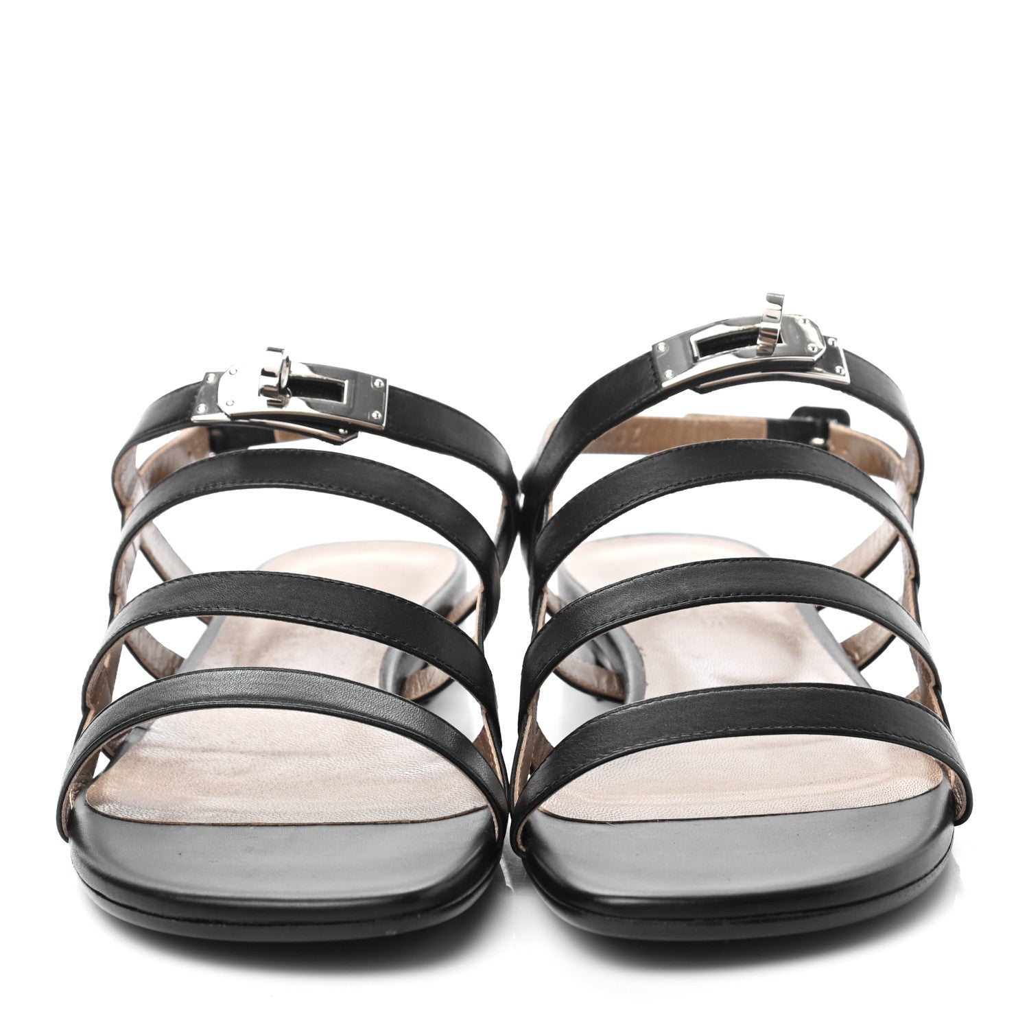 Hermes Calfskin Transat Buckle Sandals 37.5 Black 2 of 8