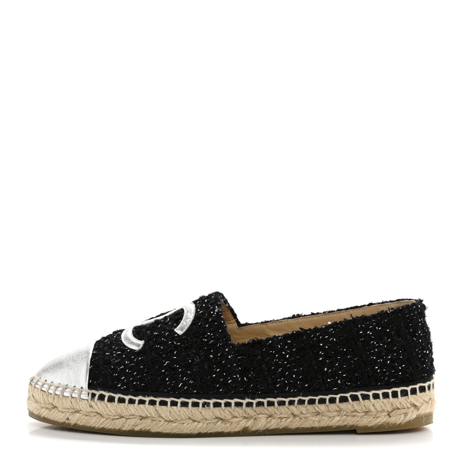 Chanel Metallic Lambskin Tweed CC Espadrilles 41 Black Silver 1 of 9