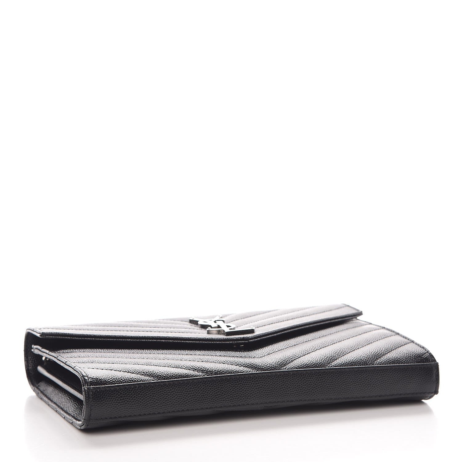 Saint Laurent Grain De Poudre Matelasse Chevron Monogram Chain Wallet Black 4 of 7