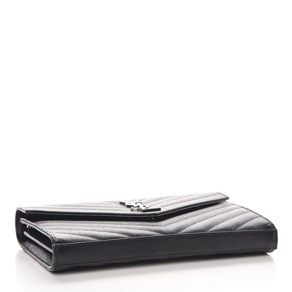 Saint Laurent Grain De Poudre Matelasse Chevron Monogram Chain Wallet Black 4 of 7