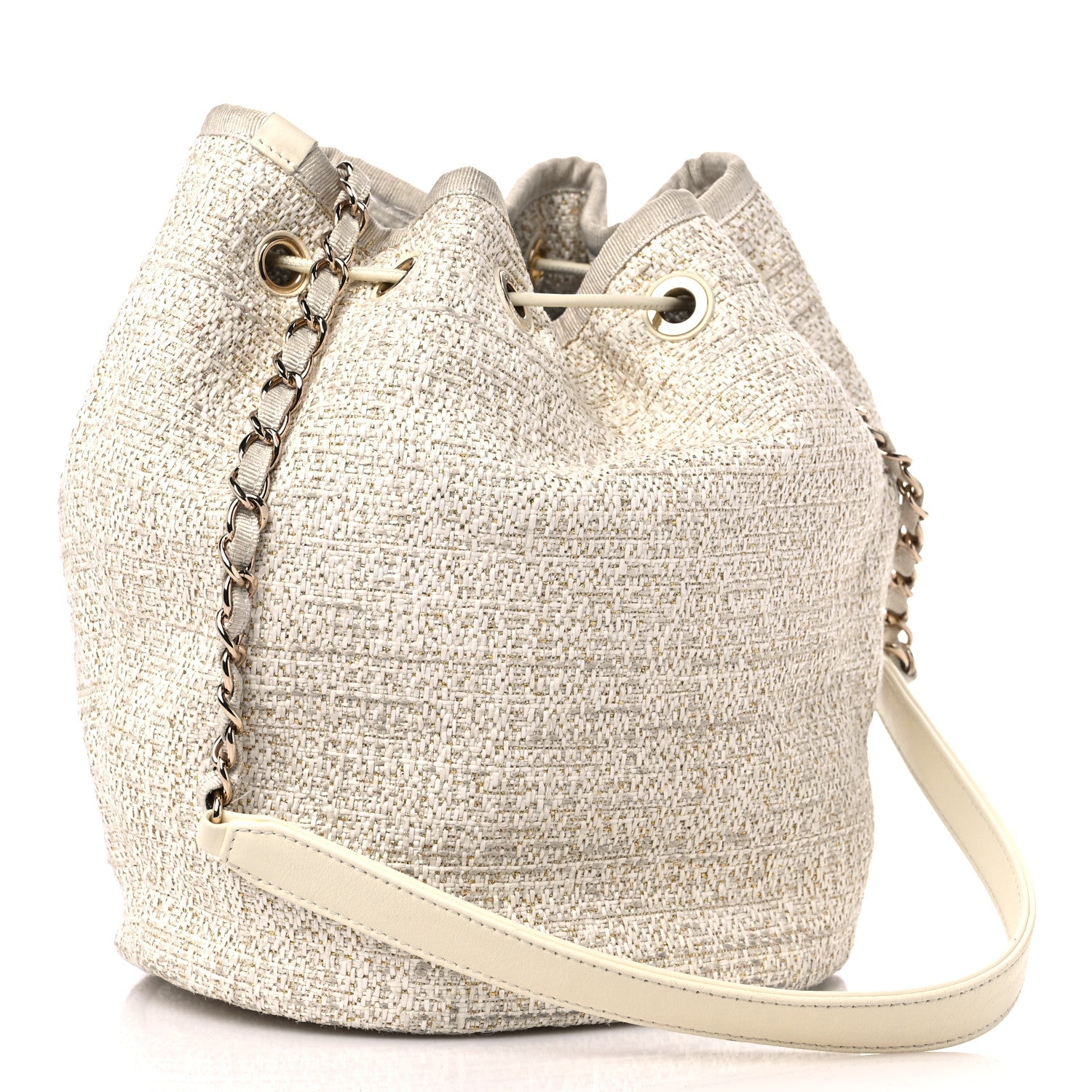 Chanel Lurex Boucle Deauville Drawstring Bucket Bag Ivory 3 of 14
