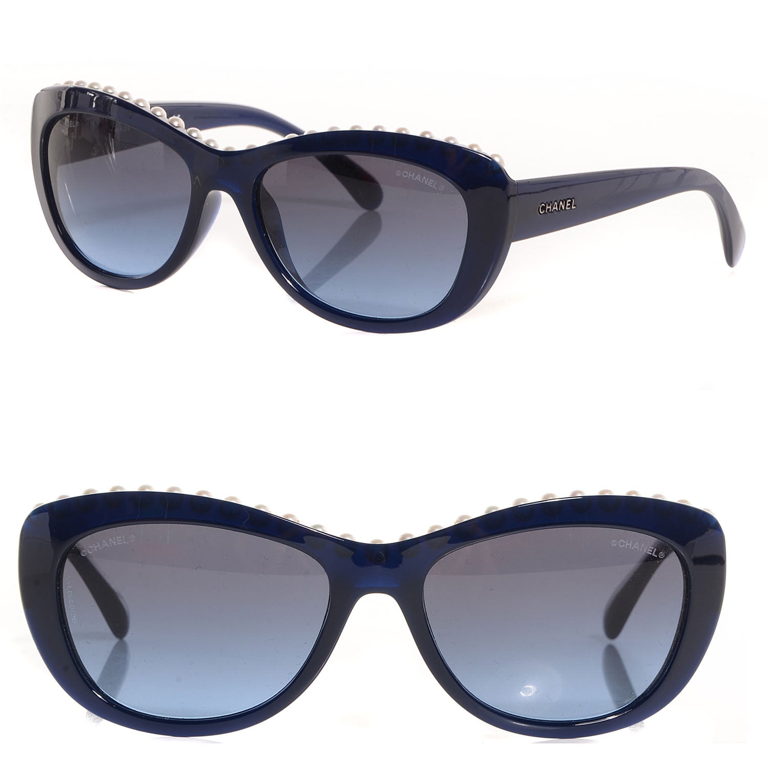 Chanel Freshwater Cultured Pearl Cat Eye Sunglasses 6038 H Navy 1 of 5