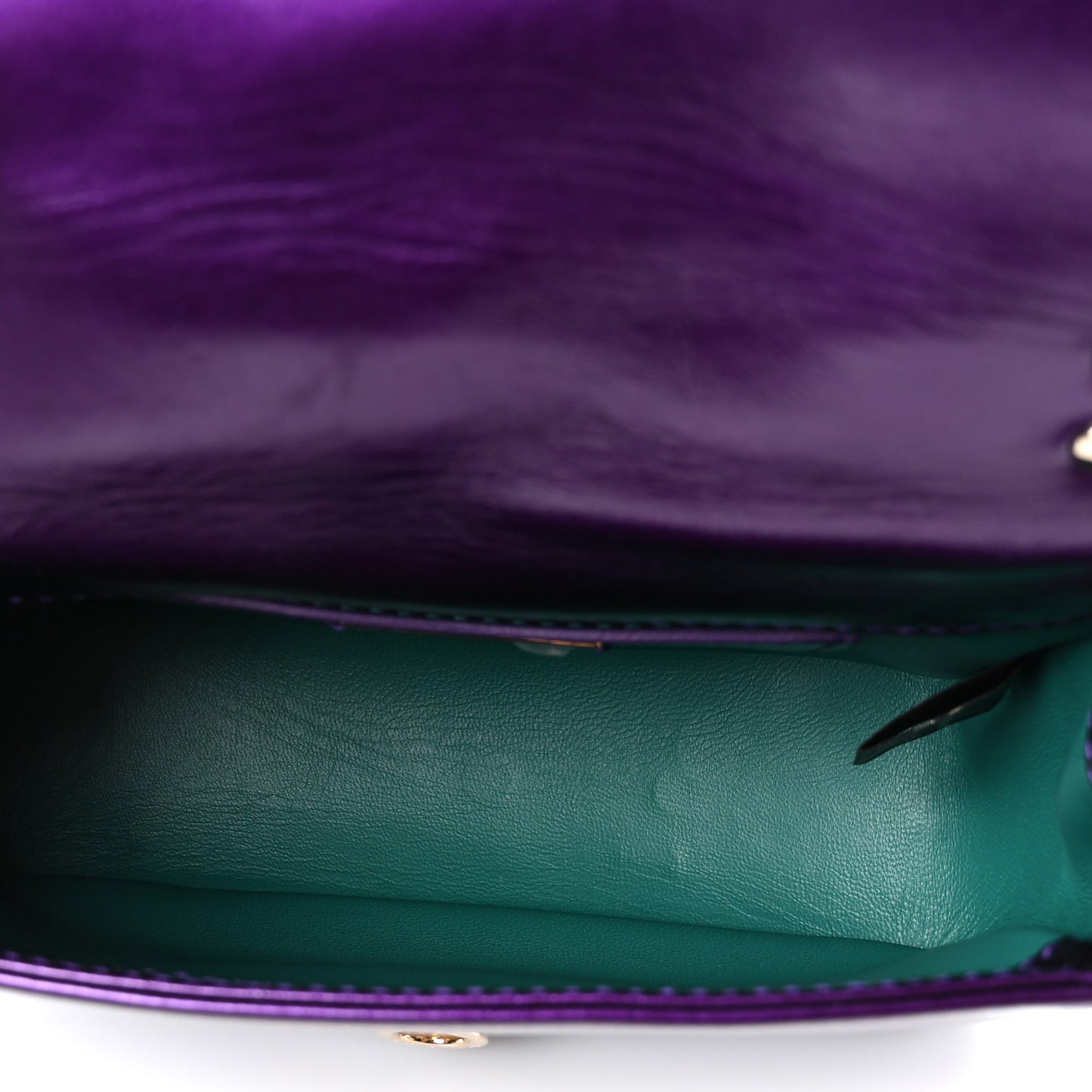 Metallic Calfskin Matelasse Mini Serpenti Cabochon Crossbody Bag Purple