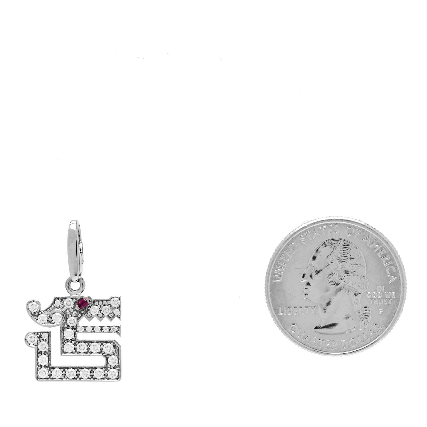 Cartier 18K White Gold Diamond Ruby Dragon Charm 2 of 3