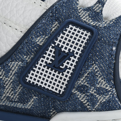Louis Vuitton Calfskin Embossed Monogram Denim Mens LV Trainer Sneakers 7.5 Blue 12 of 13