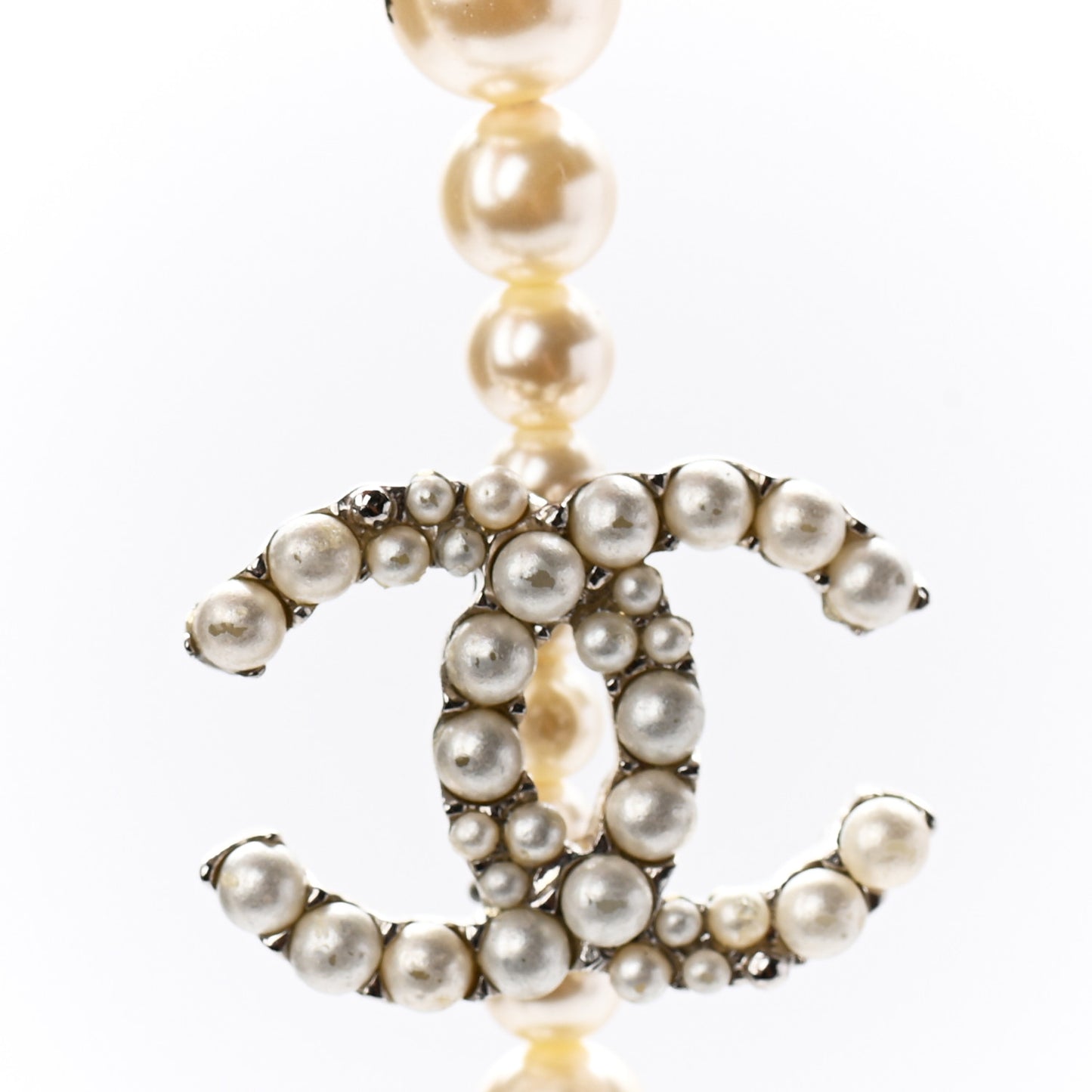Pearl Cluster CC Long Necklace Silver