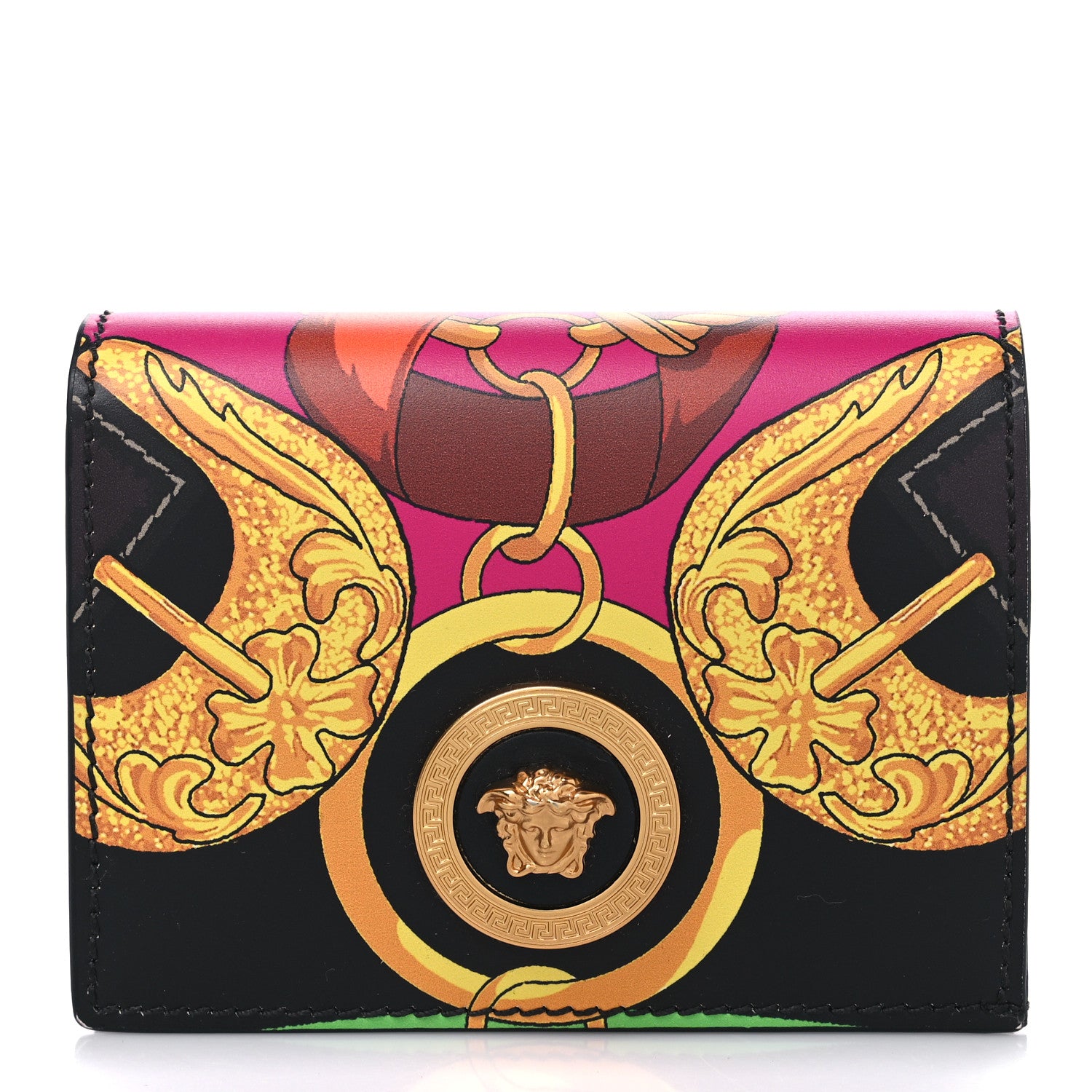 Versace Calfskin Medusa Barocco Rodeo Print Card Holder Wallet Black Multicolor 1 of 8