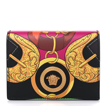Versace Calfskin Medusa Barocco Rodeo Print Card Holder Wallet Black Multicolor 1 of 8