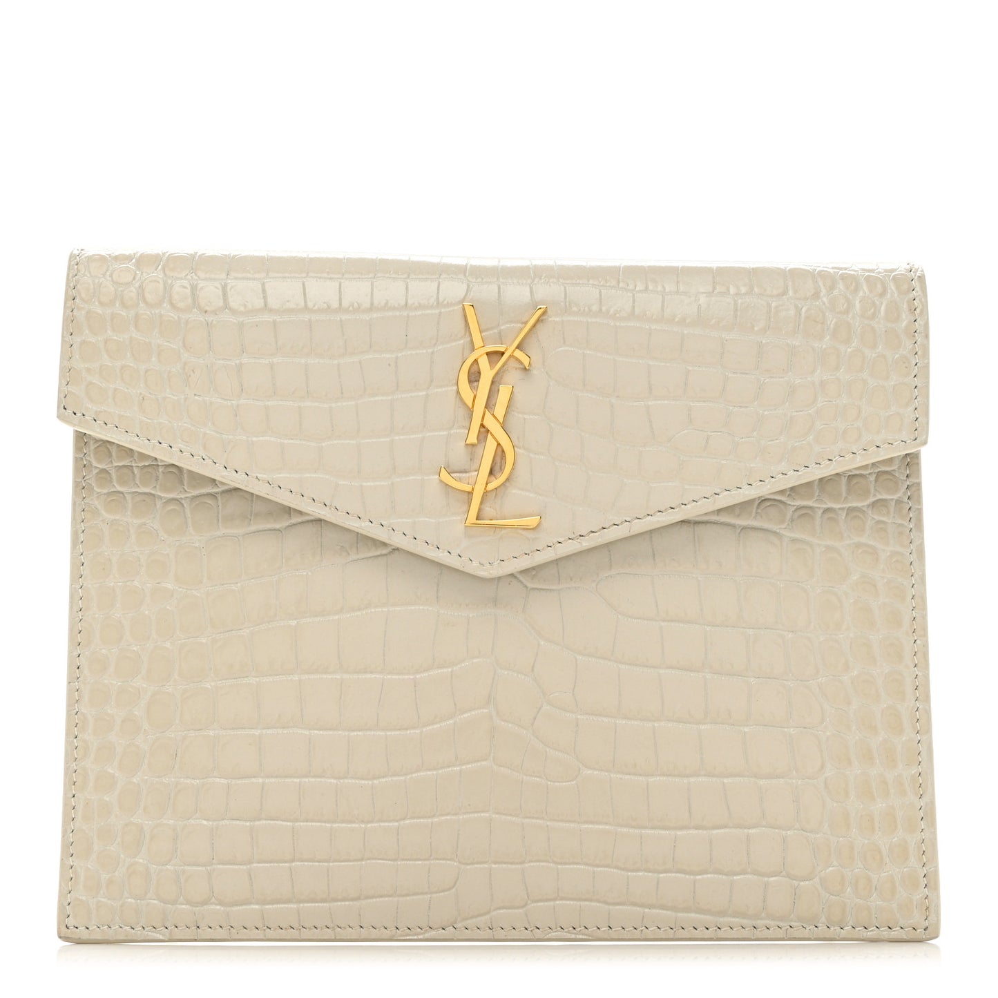 Calfskin Crocodile Embossed Monogram Uptown Baby Pouch Perle