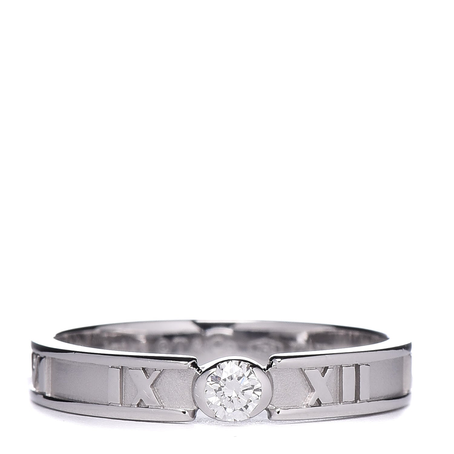Tiffany 18K White Gold Diamond Atlas Solitaire Band Ring 54 7 1 of 5