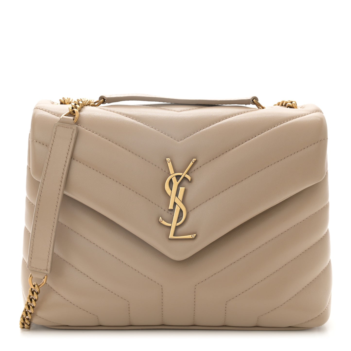 Calfskin Y Quilted Monogram Small Loulou Chain Satchel Dark Beige