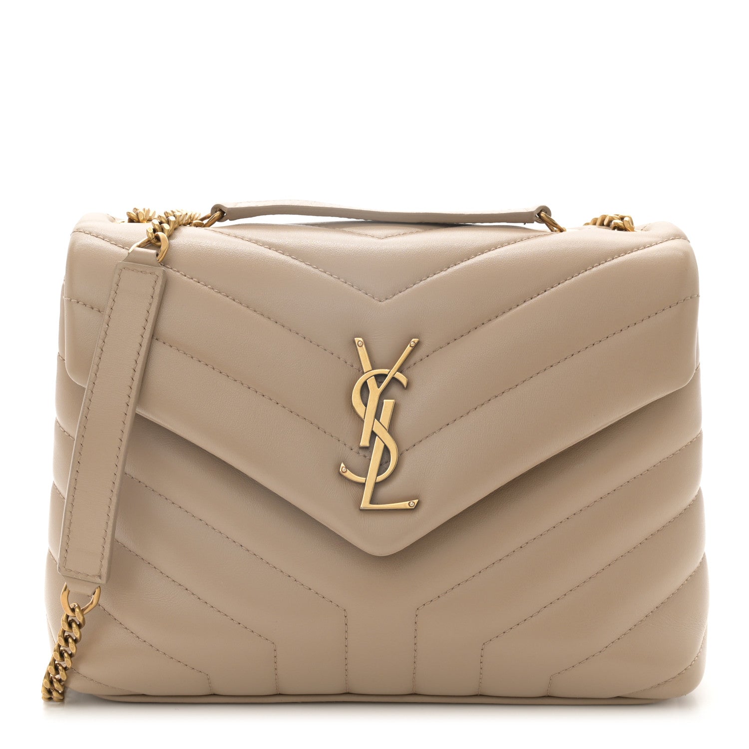 Saint Laurent Calfskin Y Quilted Monogram Small Loulou Chain Satchel Dark Beige 1 of 12