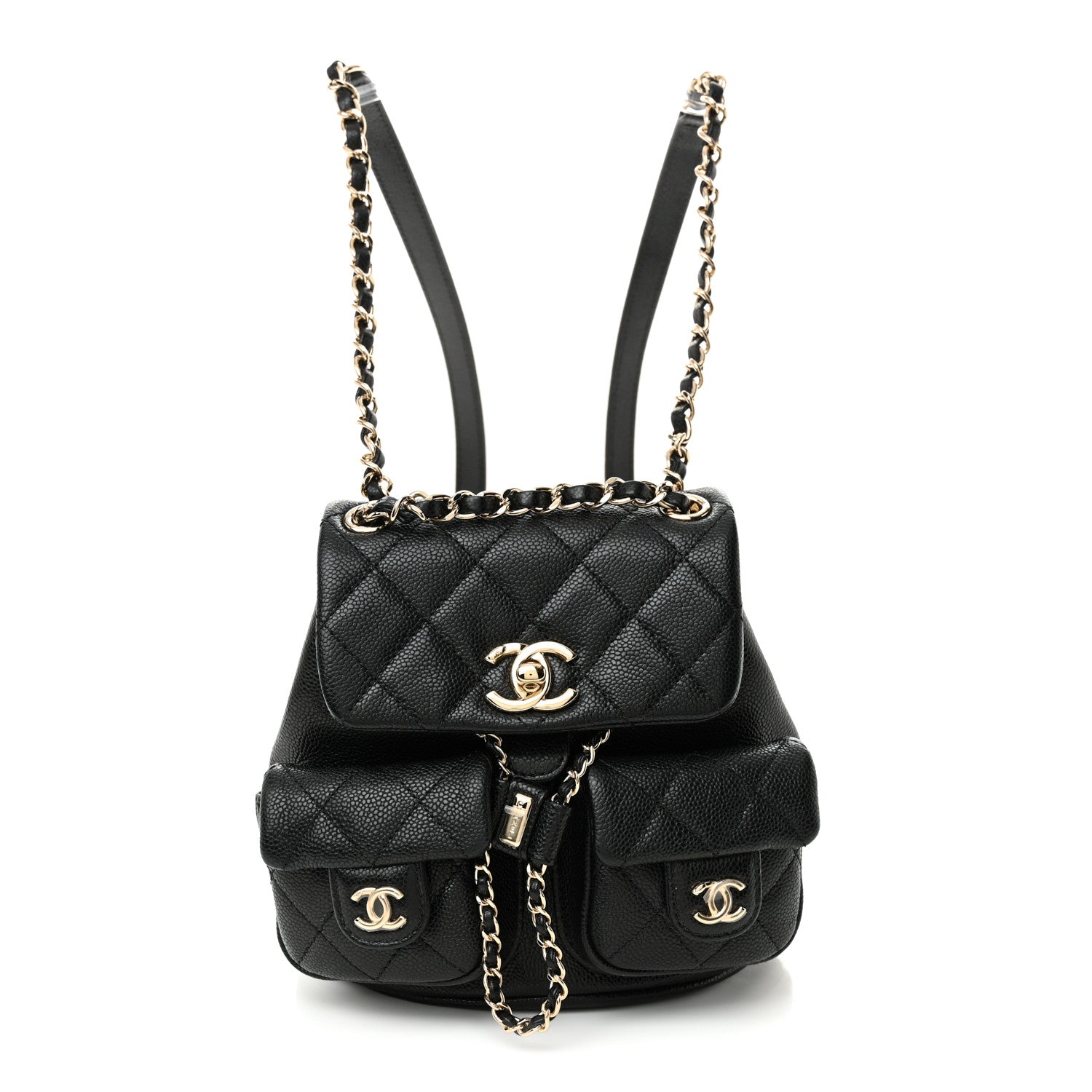 Chanel Shiny Caviar Quilted Small Duma Pockets Drawstring Backpack Black 1 of 11