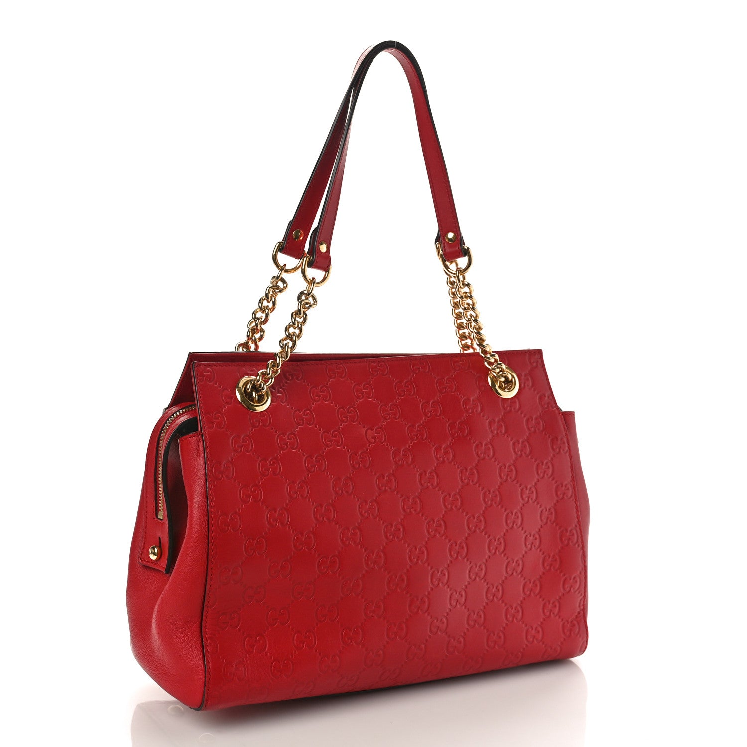 Gucci Guccissima Signature Medium Shoulder Tote Bag Red 2 of 9