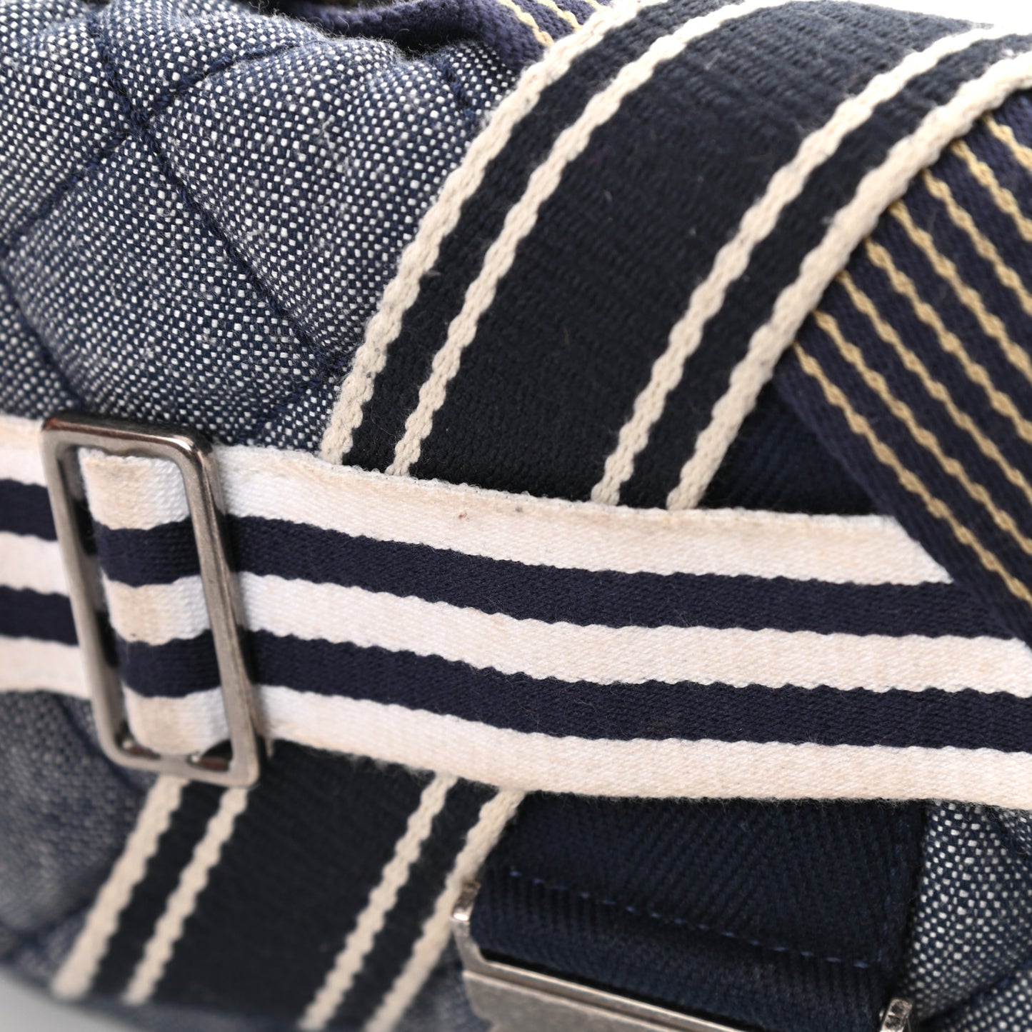 Denim Quilted Medium Airlines Buckle Messenger Bag Blue