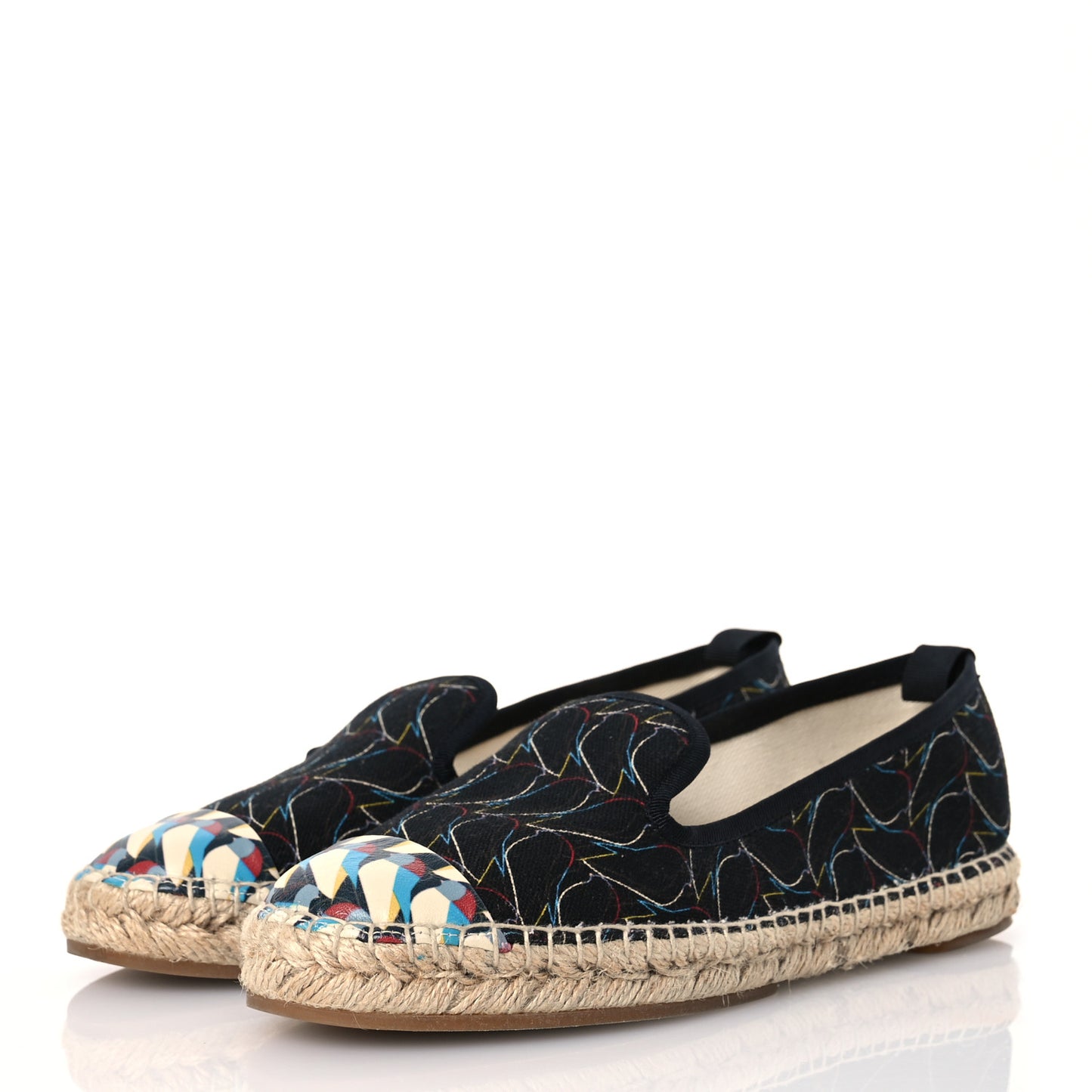Canvas Printed Calfskin Espadrilles 36 Multicolor