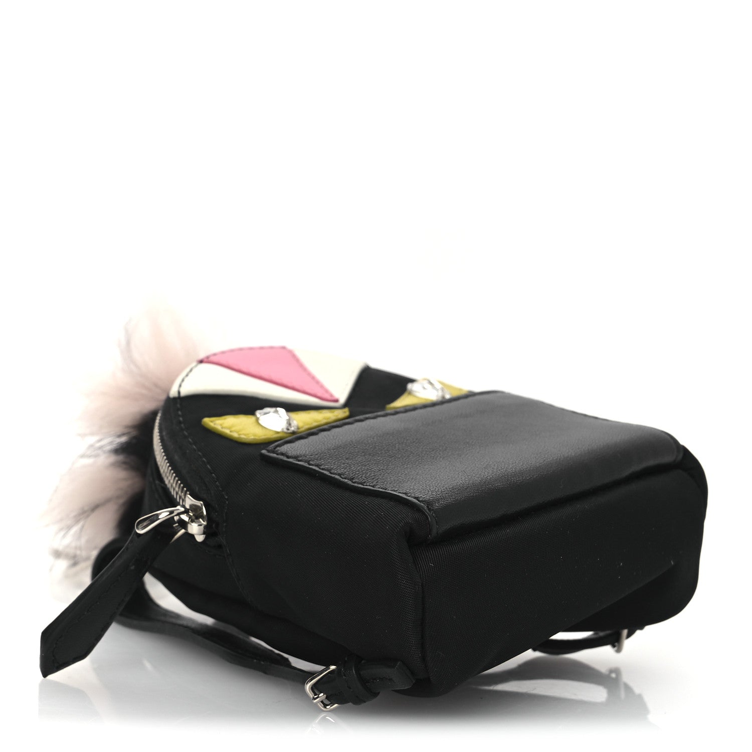 Fendi Nylon Shiny Nappa Nutria Fox Fur Monster Eyes Mini Backpack Charm Black Multicolor 3 of 8