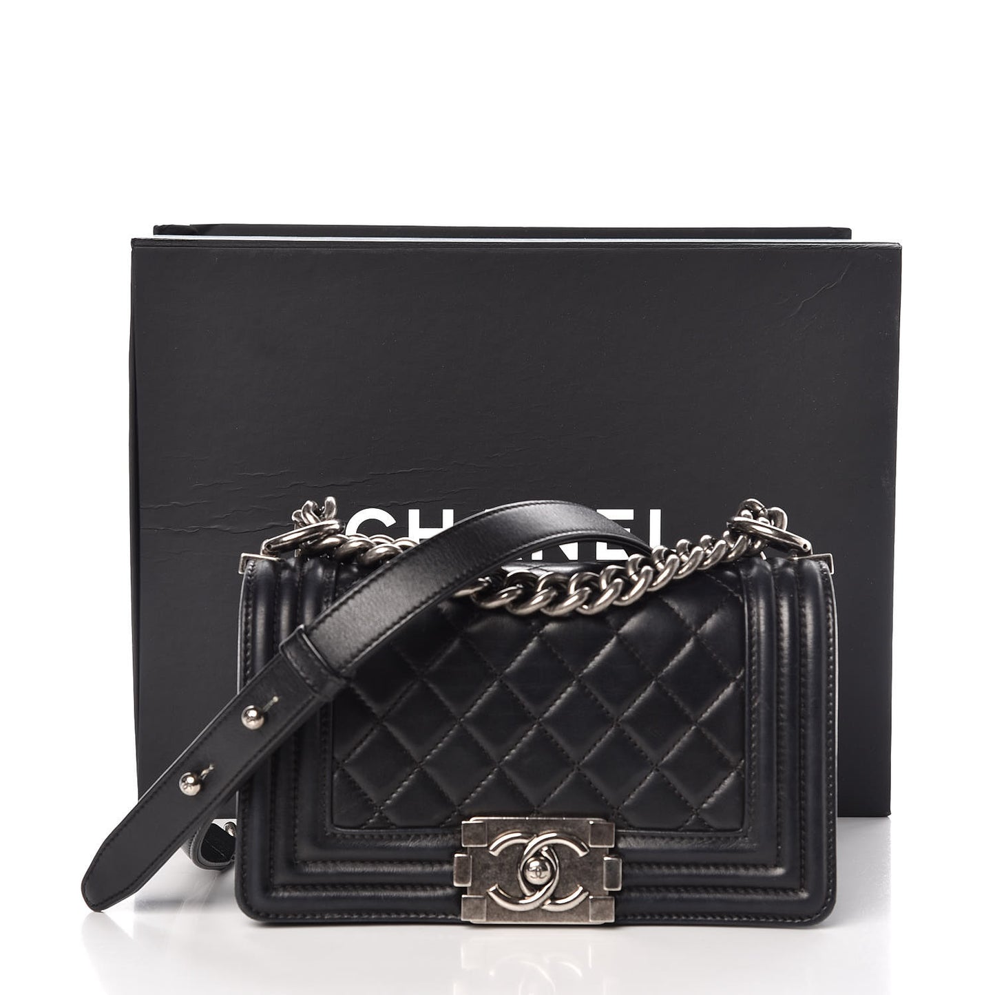 Lambskin Quilted Small Boy Flap Black