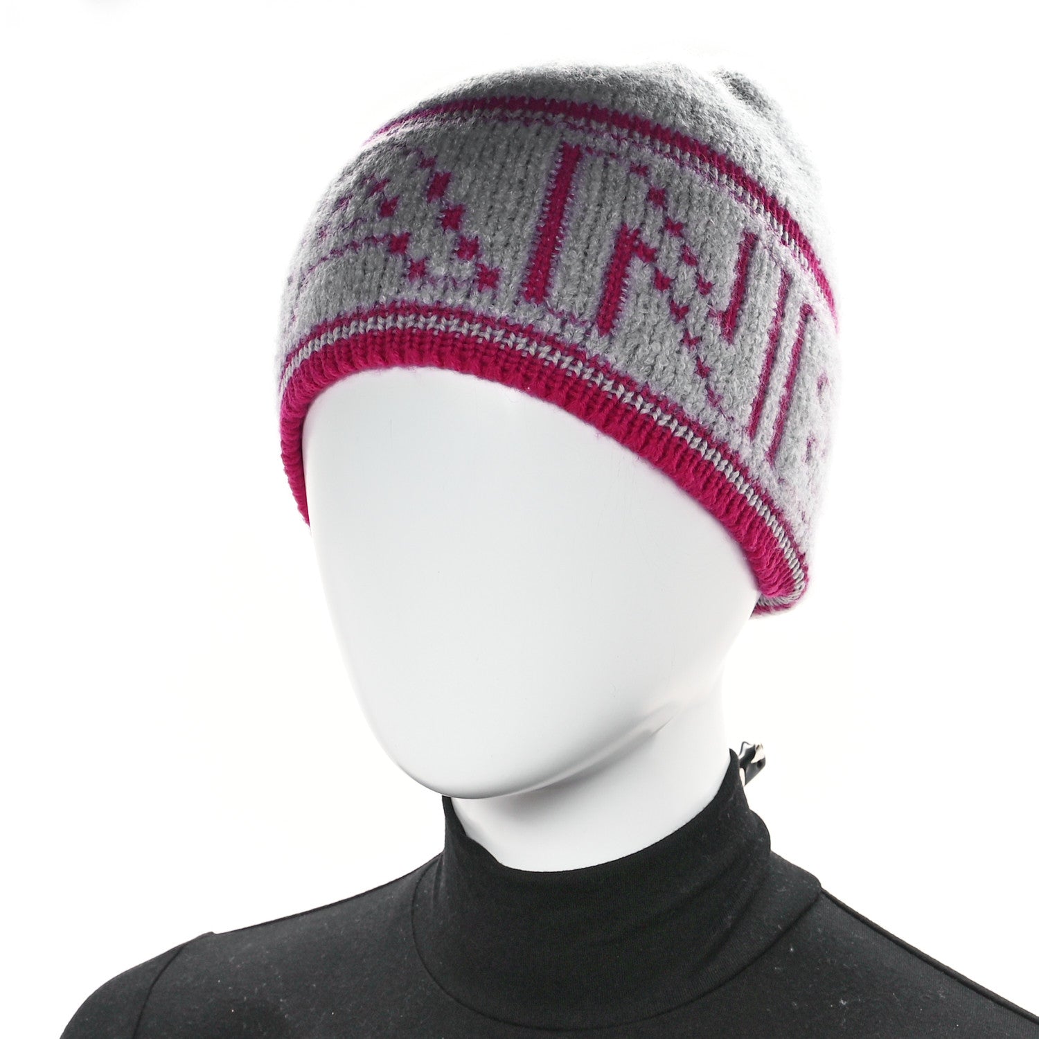 Chanel Wool Cashmere Logo Beanie Hat Light Grey Pink 2 of 4