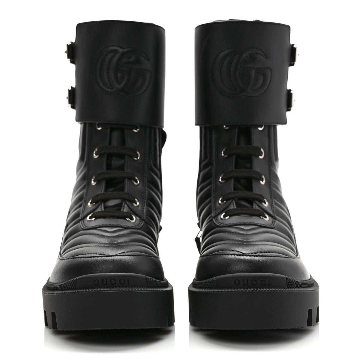 Nappa Frances GG Matelasse Platform Combat Boots 37 Black