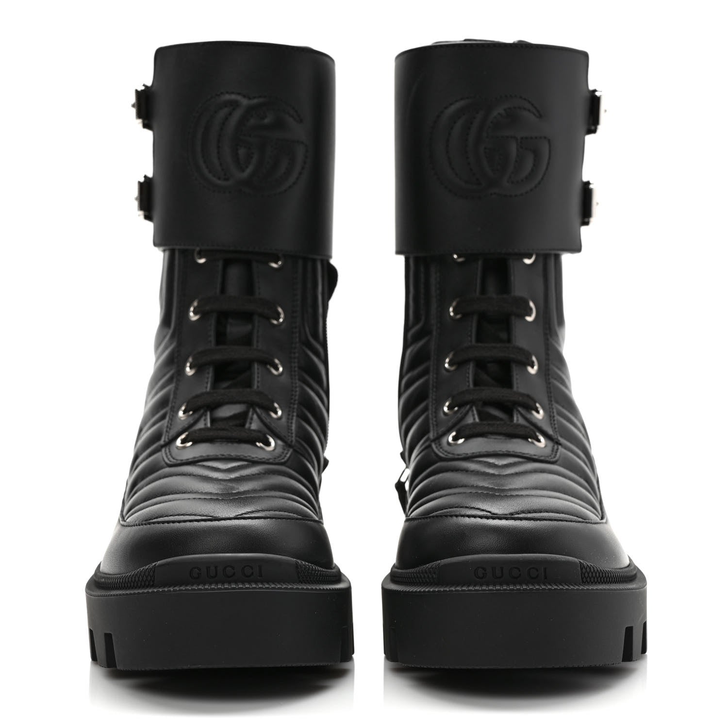 Gucci Nappa Frances GG Matelasse Platform Combat Boots 37 Black 2 of 8