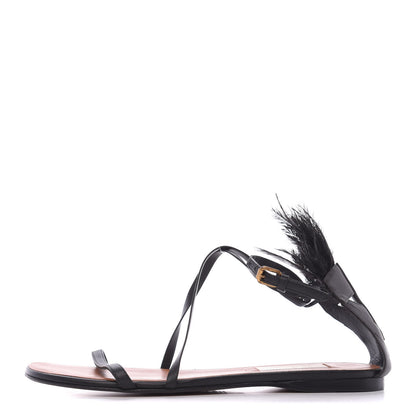 Valentino Garavani Nappa Feather Flat Sandals 38 Black 1 of 10