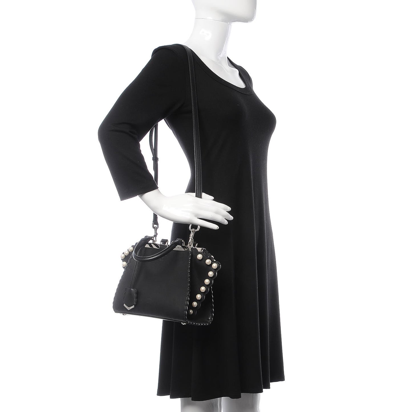 Vitello Pearl Embellished Mini 3Jours Tote Black