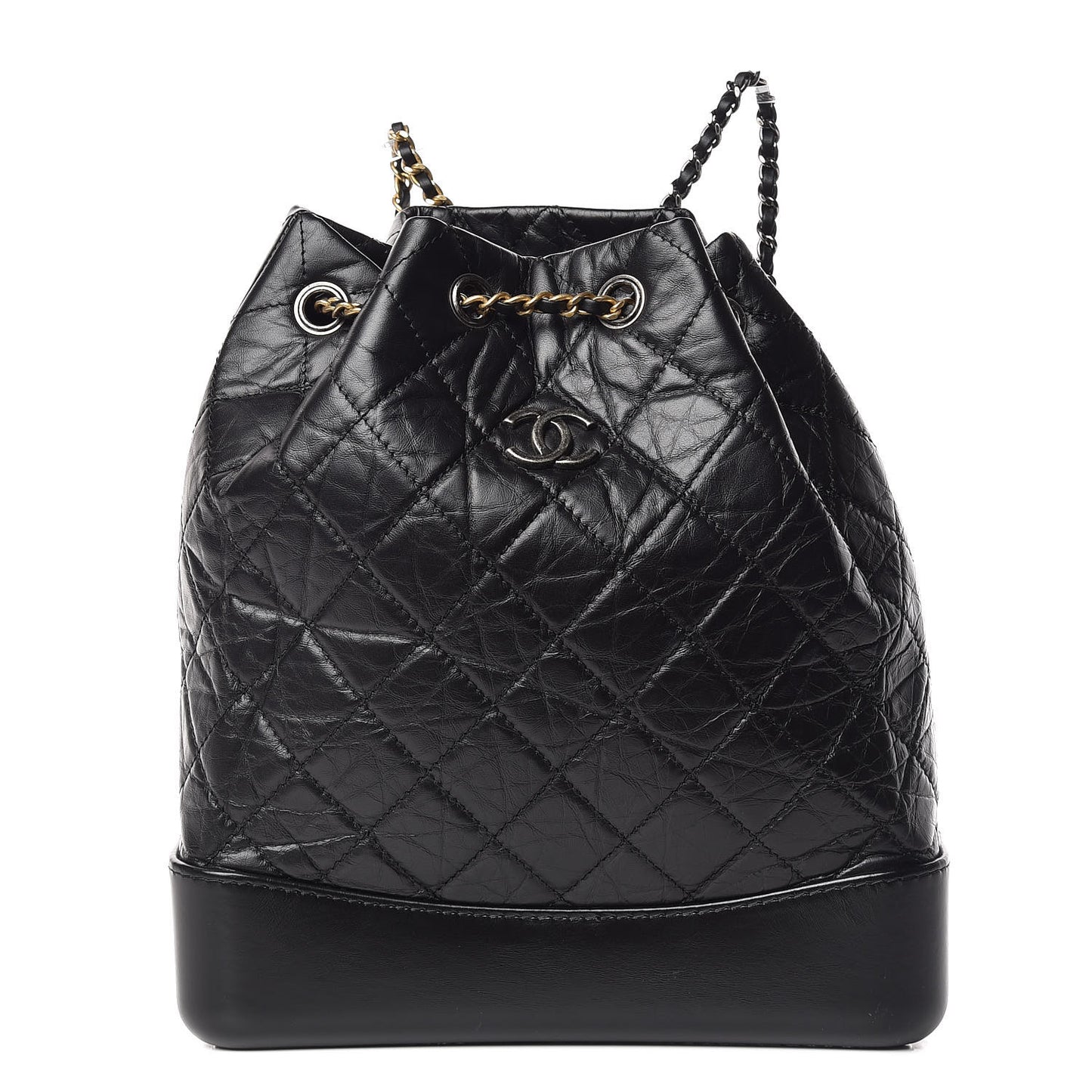 Aged Calfskin Quilted Gabrielle Backpack Black