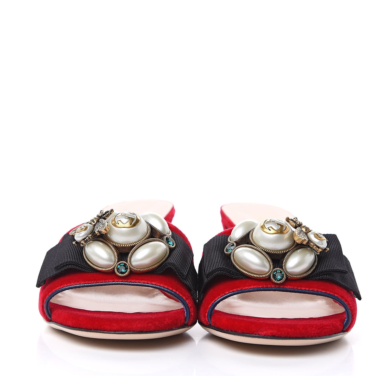 Velvet Etoile Pearl Embellished Mid Heel Slide Sandals 35 Black Hibiscus Red Blue Agata