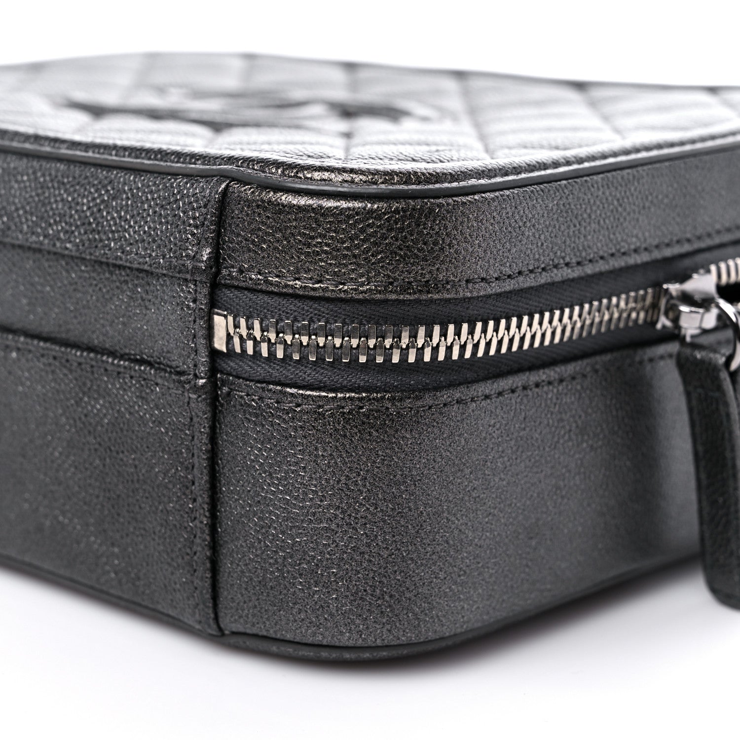 Chanel Metallic Caviar Quilted Medium CC Filigree Vanity Case Dark Silver 10 of 10