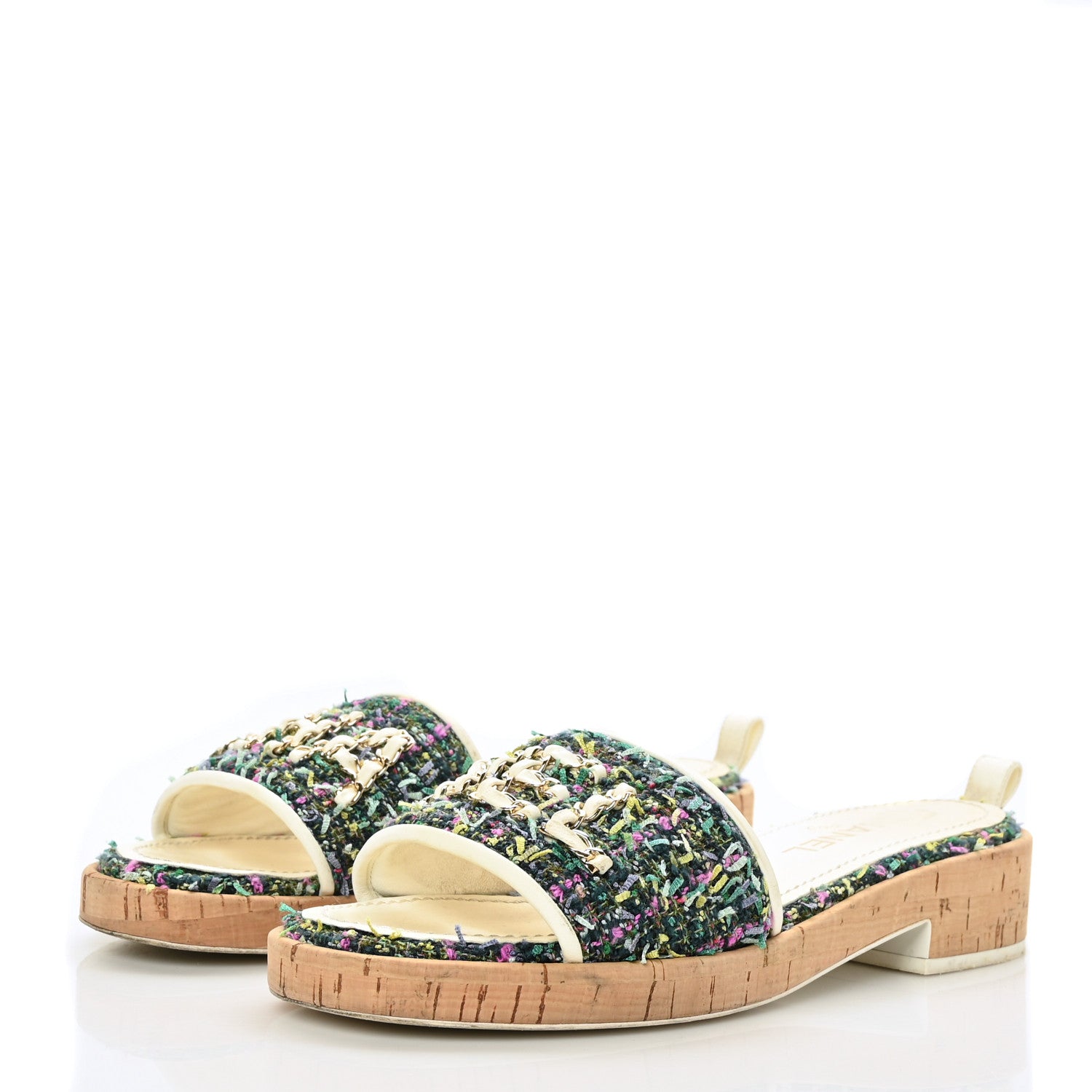 Chanel Tweed Cork Mule Sandal 39 White Multicolor 3 of 13